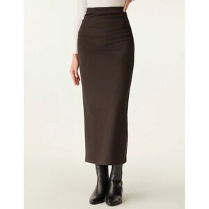 OGL NWT Womens M Eco Mousse Dark Brown Ruched Side Pencil Skirt Maxi Office Soft